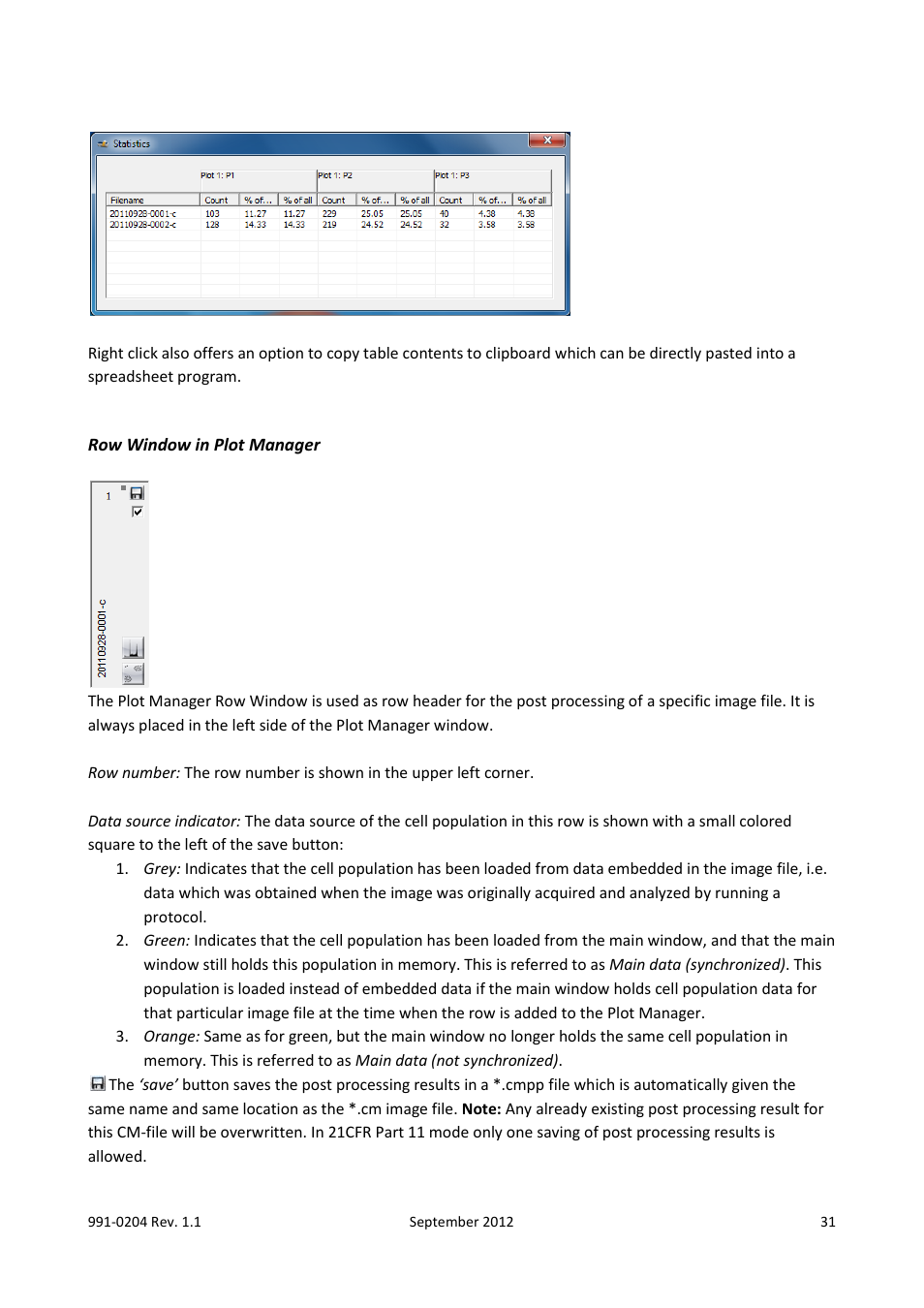 Row window in plot manager | ChemoMetec NC-200 User Manual | Page 31 / 47