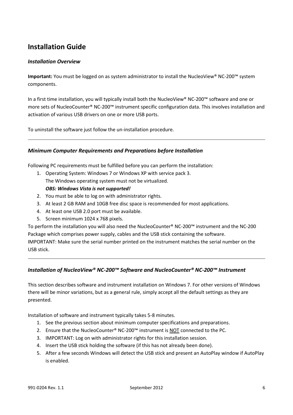 Installation guide, Installation overview | ChemoMetec NC-200 User Manual | Page 6 / 47