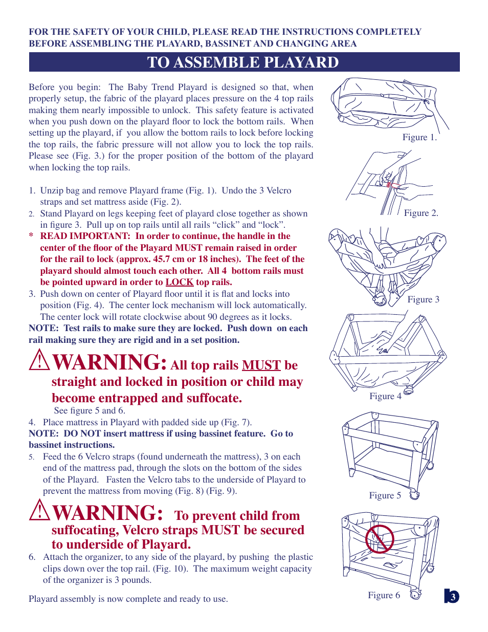 Warning | Baby Trend 8181bt User Manual | Page 3 / 9