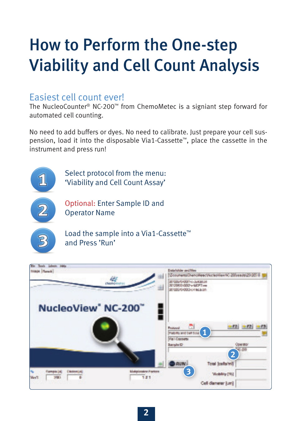 Easiest cell count ever | ChemoMetec NC-200 User Manual | Page 3 / 8