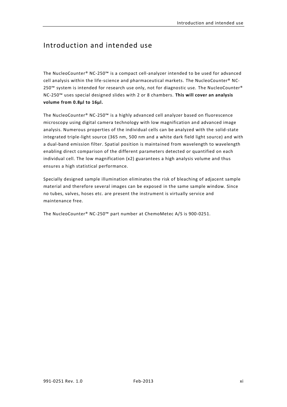 Introduction and intended use | ChemoMetec NC-250 User Manual | Page 11 / 46