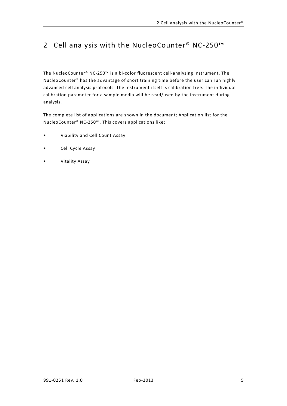 Cell analysis with the nucleocounter® nc-250, 2 cell analysis with the nucleocounter® nc-250 | ChemoMetec NC-250 User Manual | Page 21 / 46