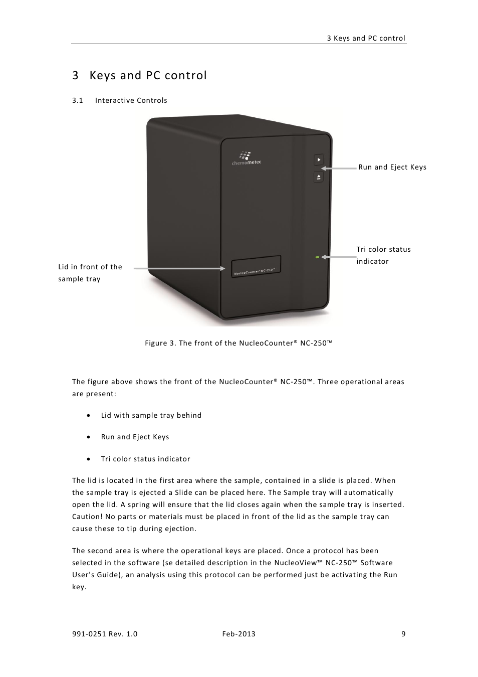 Keys and pc control, Nteractive, Ontrols | 3 keys and pc control | ChemoMetec NC-250 User Manual | Page 25 / 46