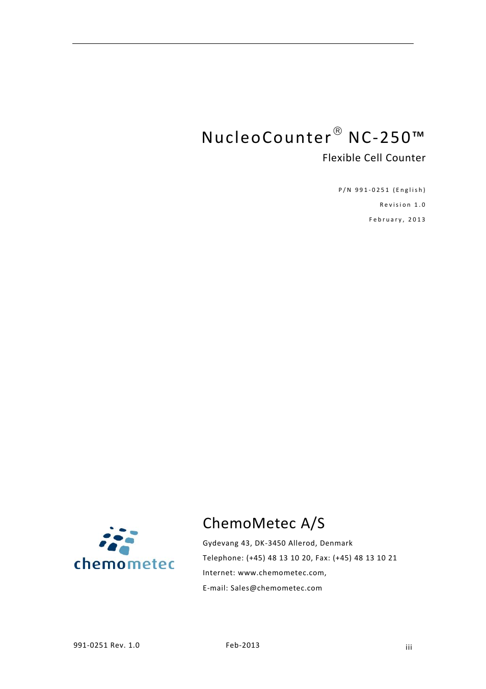 Nucleocounter, Nc-250, Chemometec a/s | ChemoMetec NC-250 User Manual | Page 3 / 46