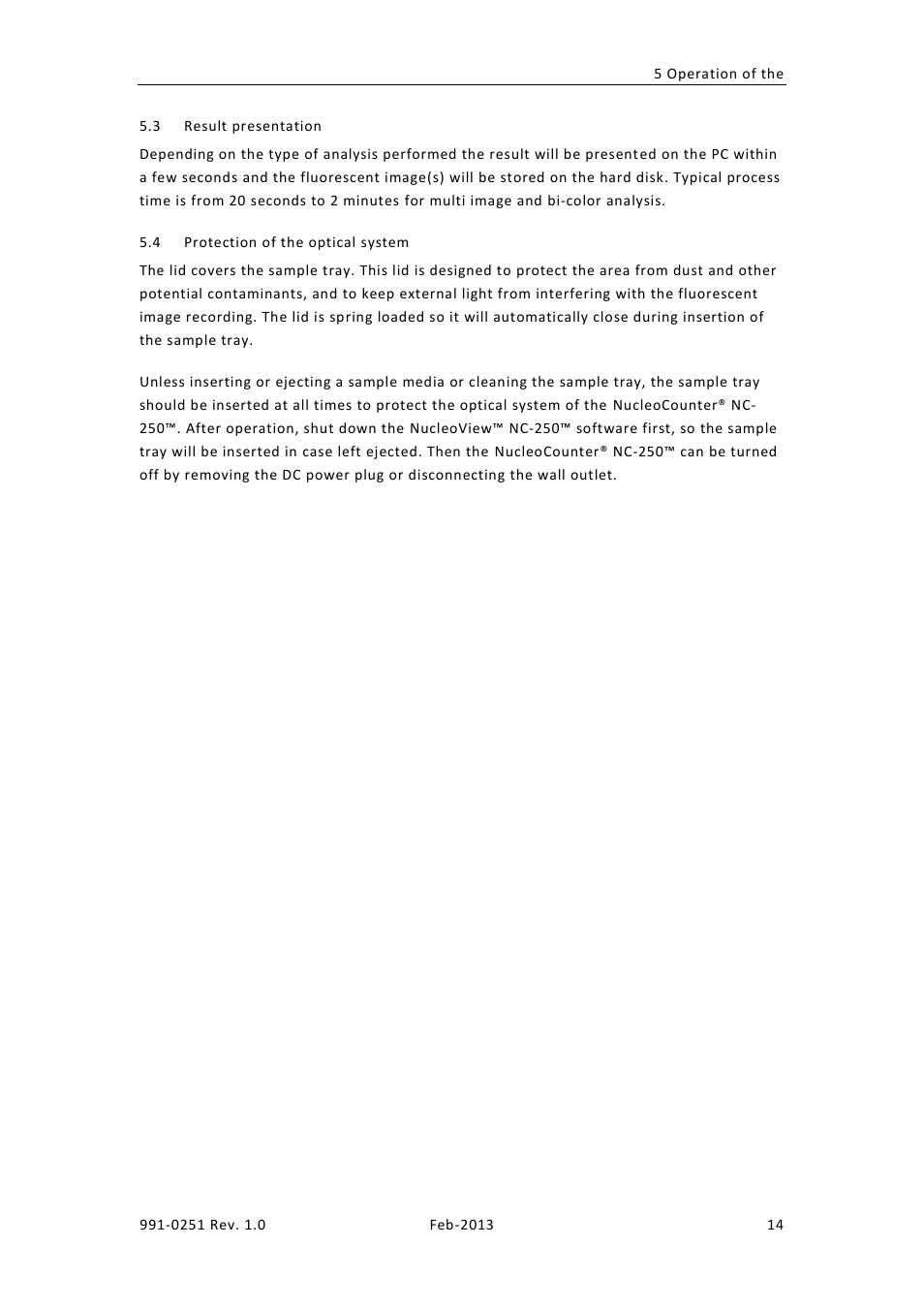 Esult presentation, Rotection of the optical system | ChemoMetec NC-250 User Manual | Page 30 / 46