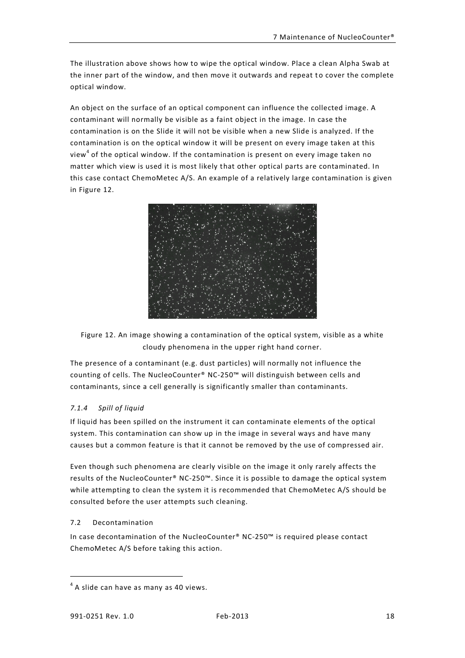 Spill of liquid, Econtamination | ChemoMetec NC-250 User Manual | Page 34 / 46