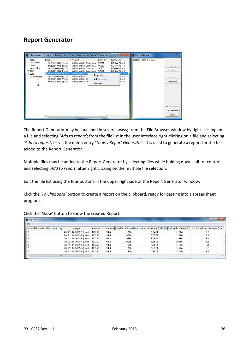 Report generator | ChemoMetec NC-250 User Manual | Page 26 / 48