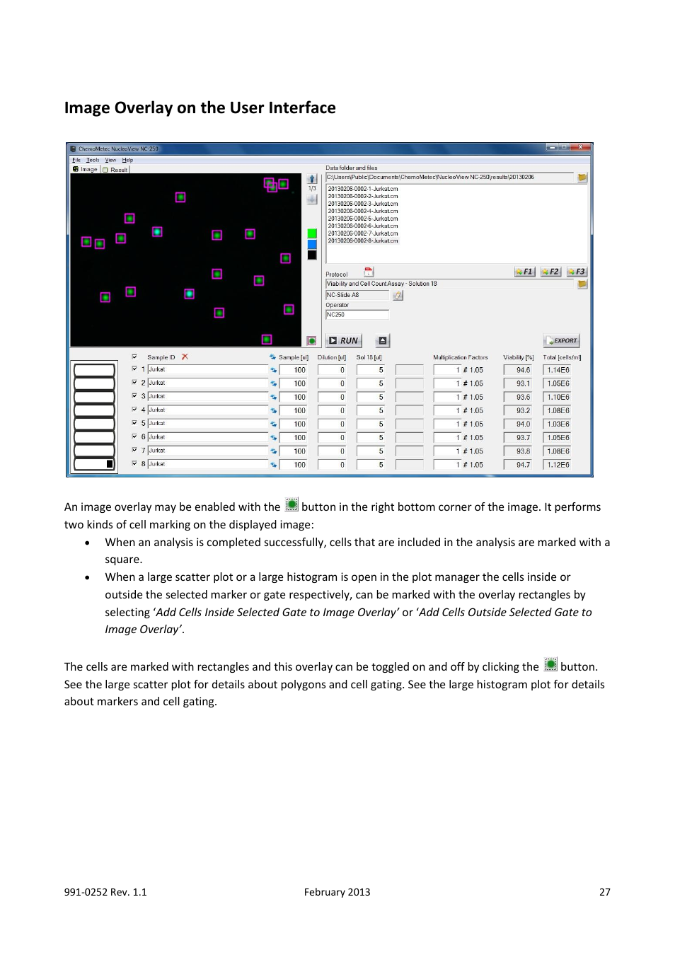 Image overlay on the user interface | ChemoMetec NC-250 User Manual | Page 27 / 48