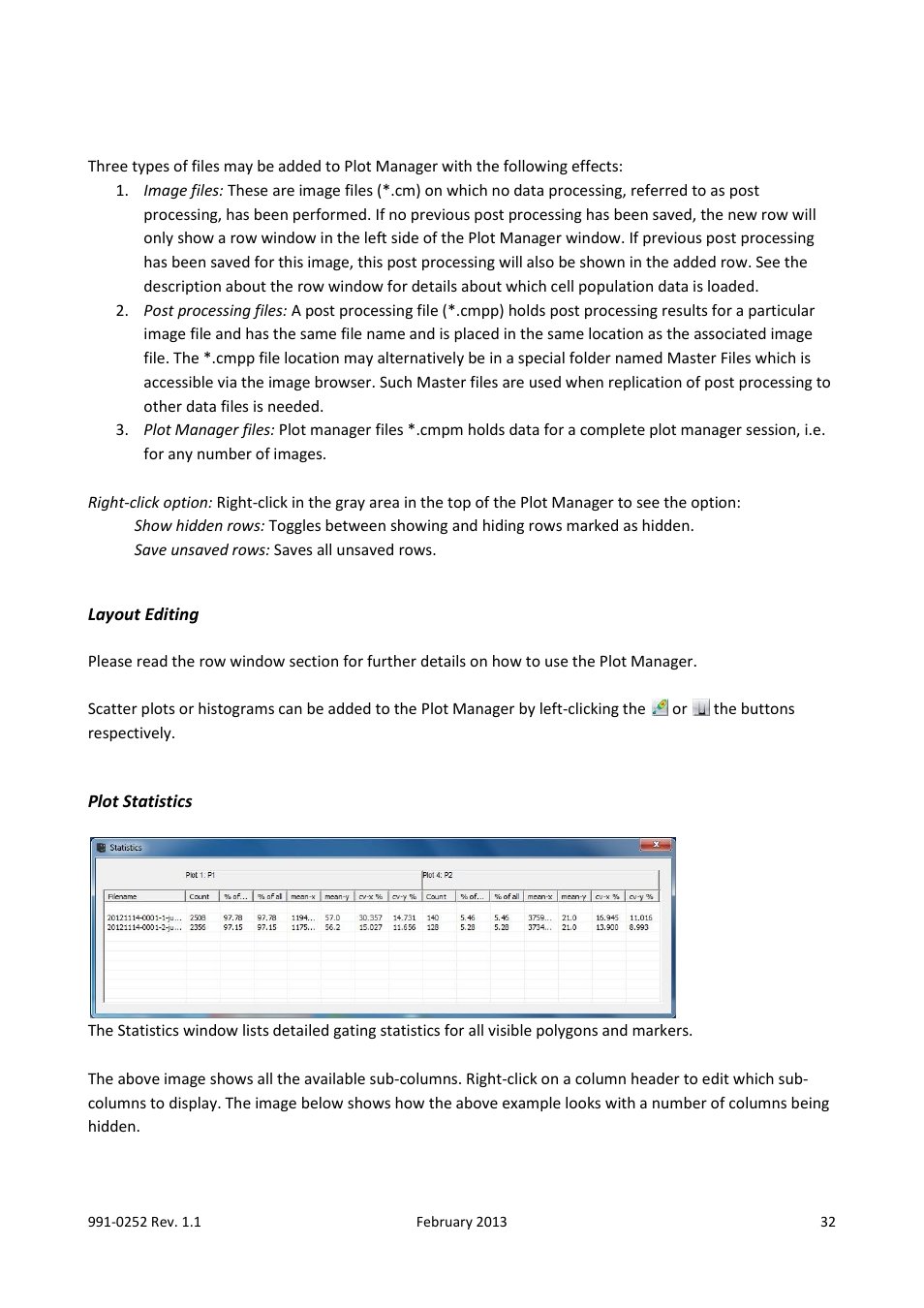 Layout editing, Plot statistics | ChemoMetec NC-250 User Manual | Page 32 / 48
