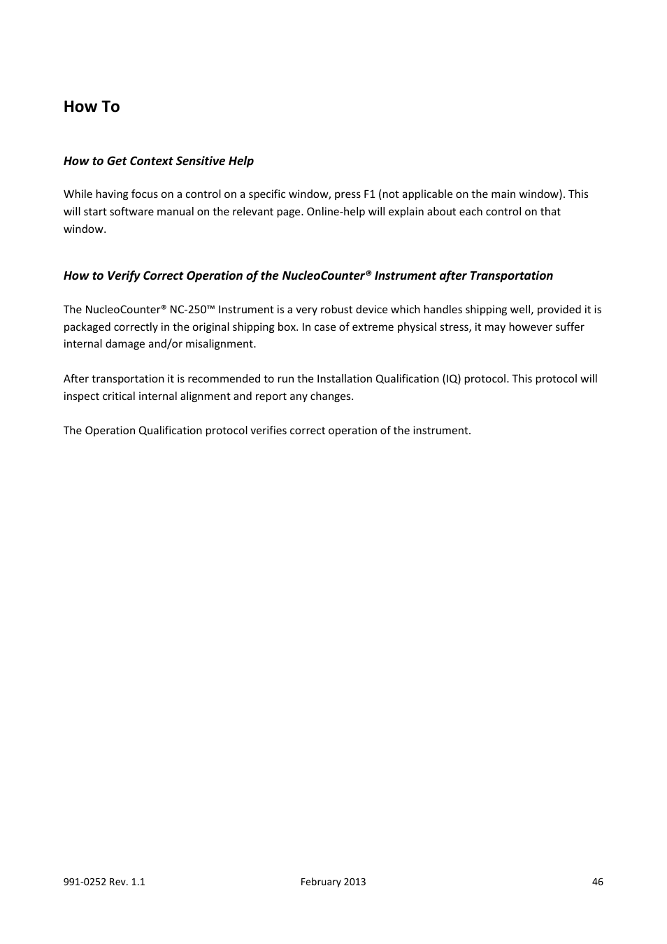 How to, How to get context sensitive help | ChemoMetec NC-250 User Manual | Page 46 / 48