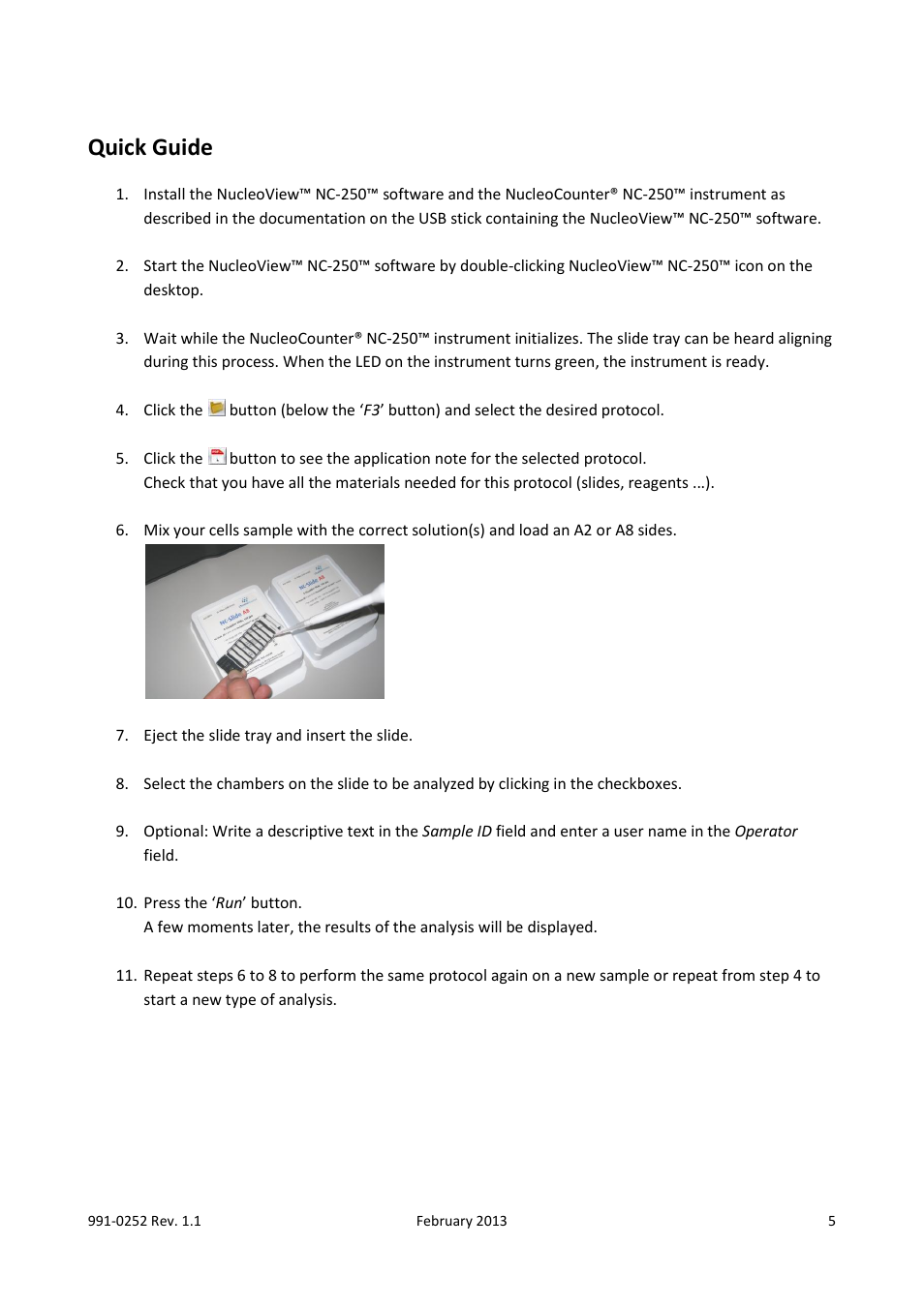 Quick guide | ChemoMetec NC-250 User Manual | Page 5 / 48