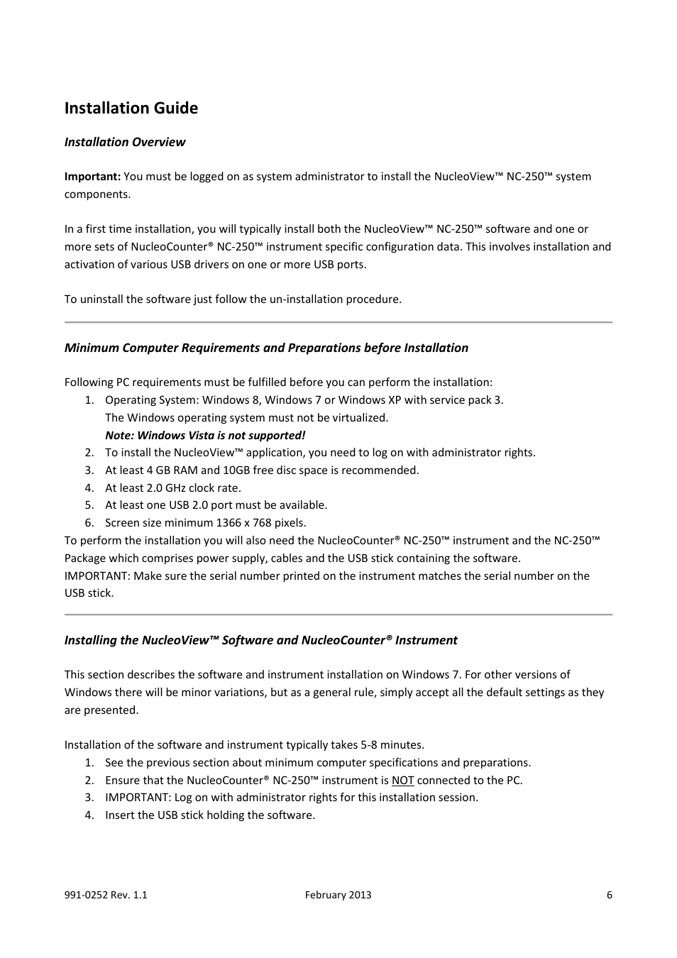 Installation guide, Installation overview | ChemoMetec NC-250 User Manual | Page 6 / 48