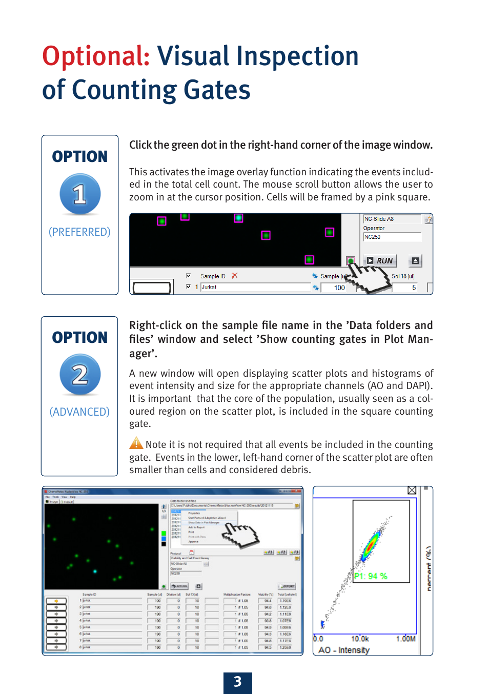 Optional: visual inspection of counting gates | ChemoMetec NC-250 User Manual | Page 4 / 8