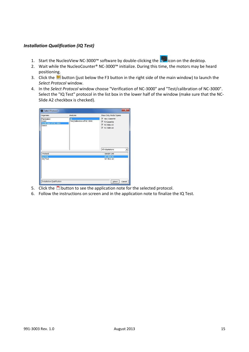 Installation qualification (iq test) | ChemoMetec NC-3000 User Manual | Page 15 / 57
