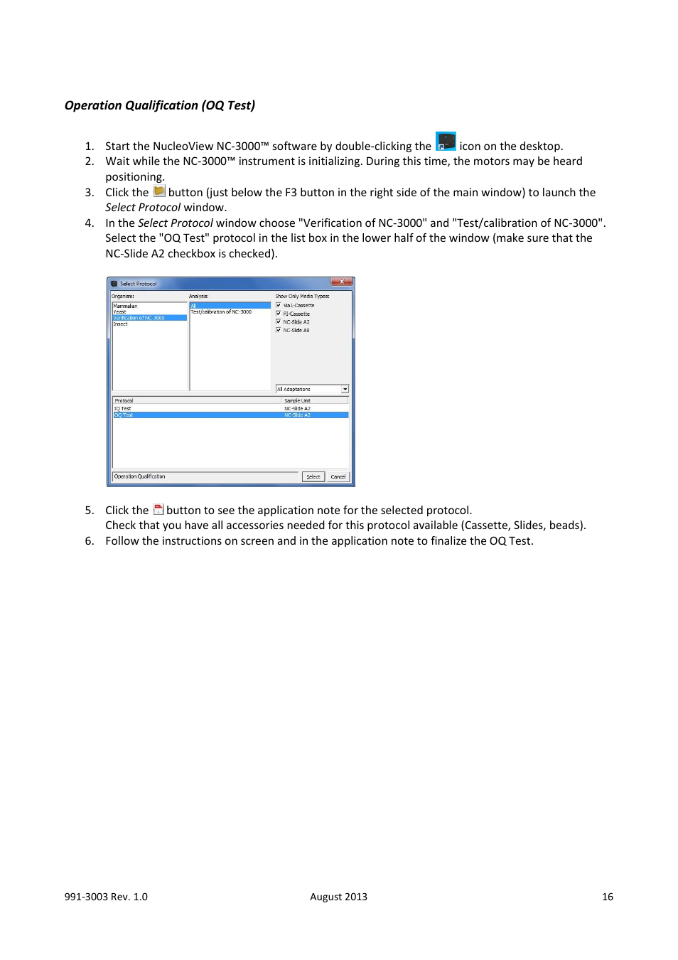 Operation qualification (oq test) | ChemoMetec NC-3000 User Manual | Page 16 / 57