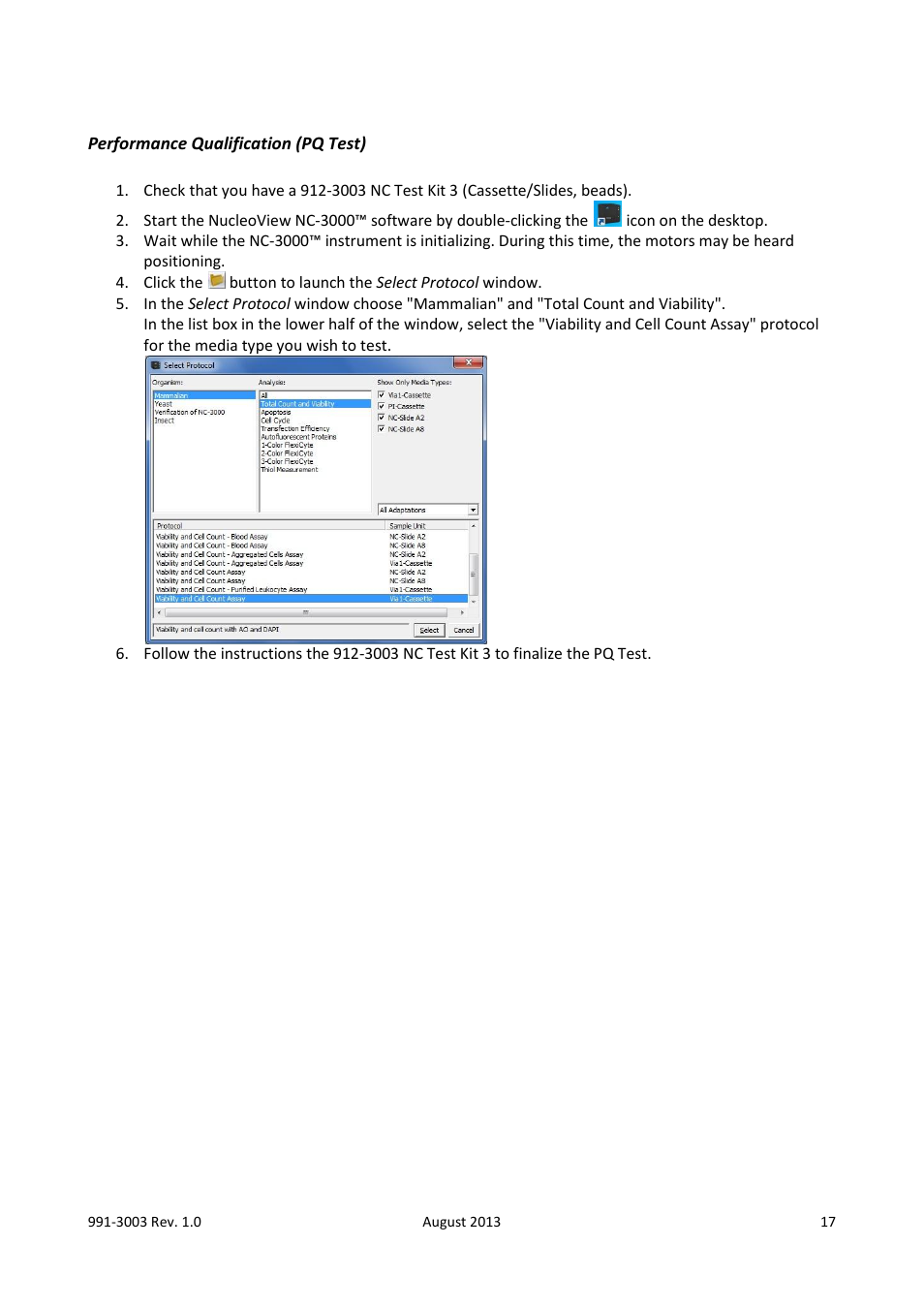 Performance qualification (pq test) | ChemoMetec NC-3000 User Manual | Page 17 / 57