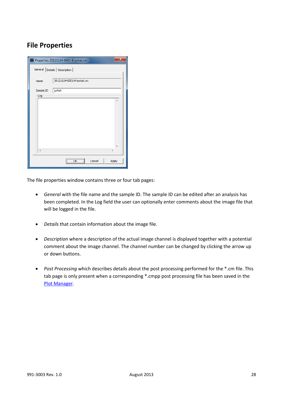 File properties, Properties | ChemoMetec NC-3000 User Manual | Page 28 / 57