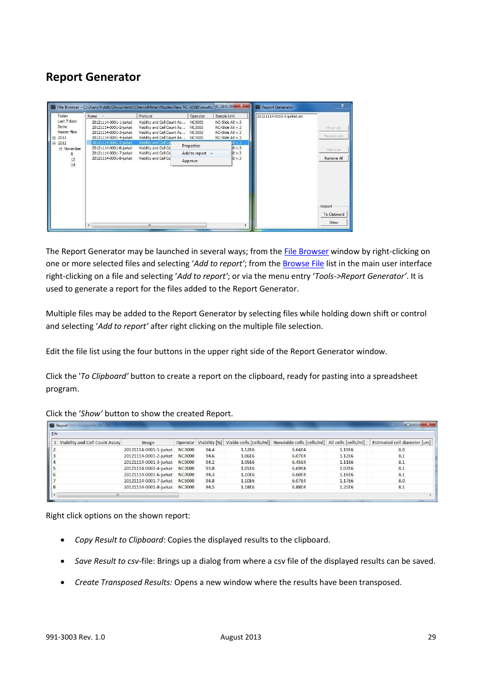 Report generator | ChemoMetec NC-3000 User Manual | Page 29 / 57