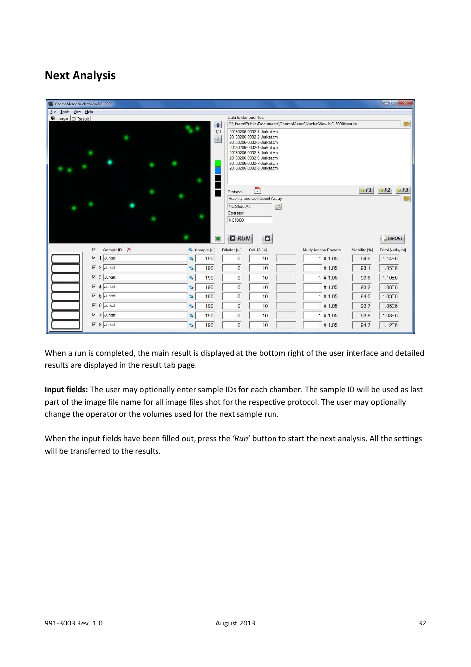 Next analysis, Next run | ChemoMetec NC-3000 User Manual | Page 32 / 57