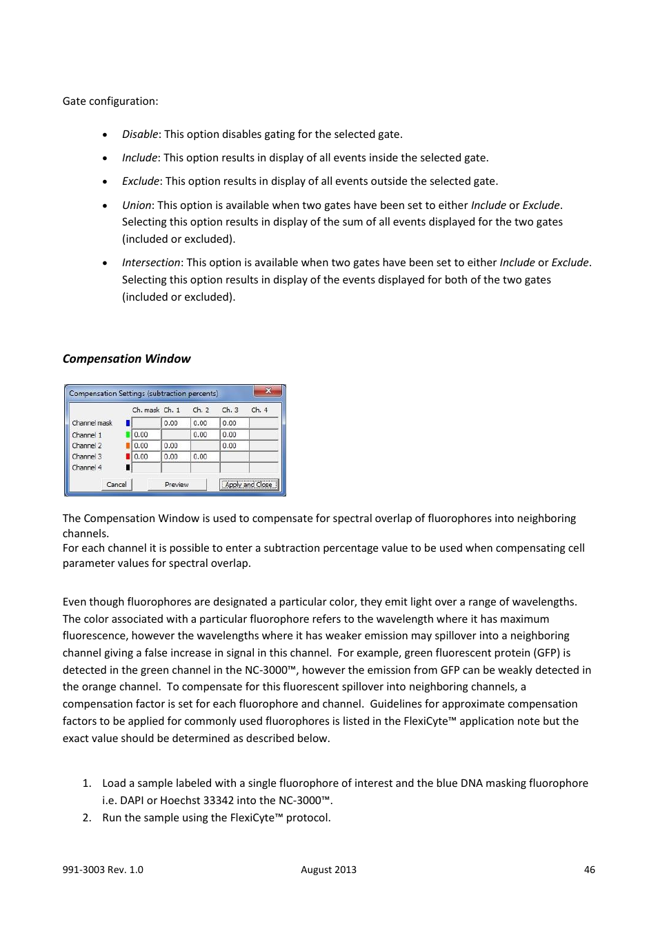 Compensation window | ChemoMetec NC-3000 User Manual | Page 46 / 57