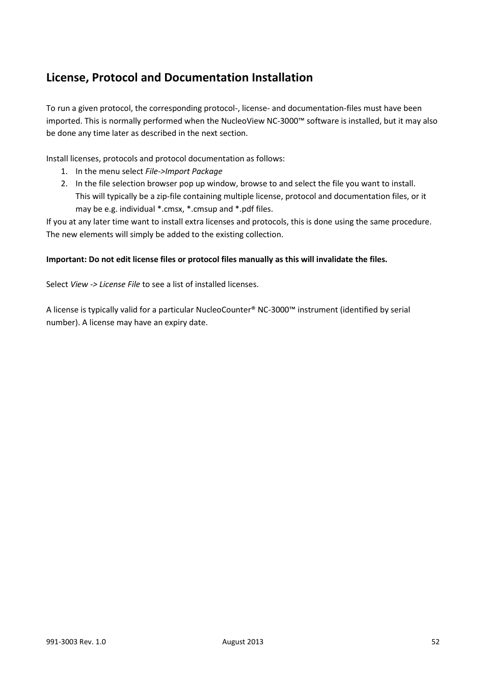 License, protocol and documentation installation, Licenses | ChemoMetec NC-3000 User Manual | Page 52 / 57