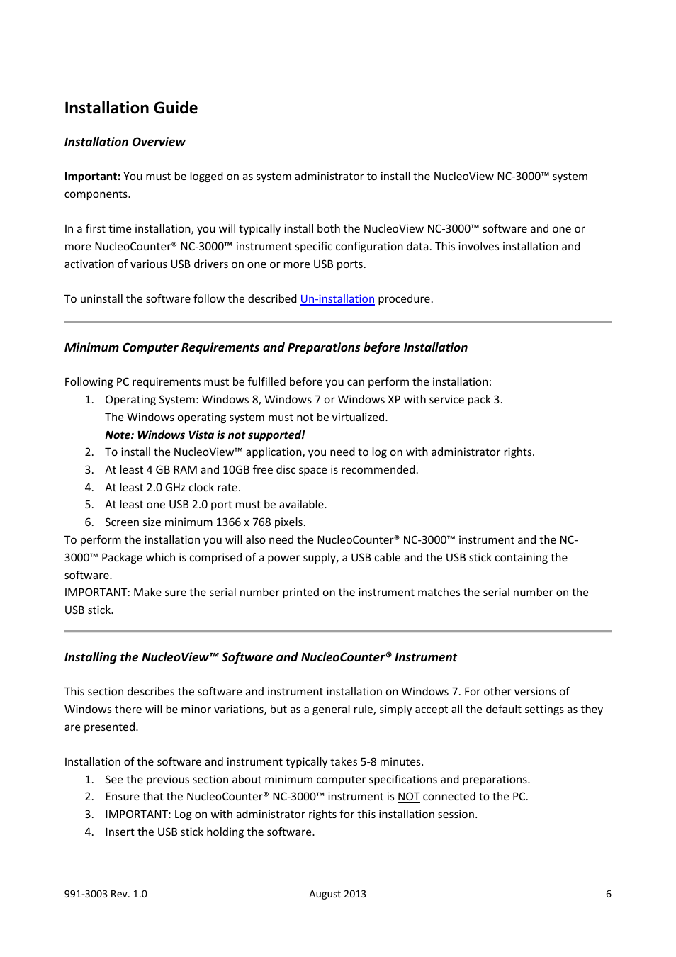 Installation guide, Installation overview | ChemoMetec NC-3000 User Manual | Page 6 / 57