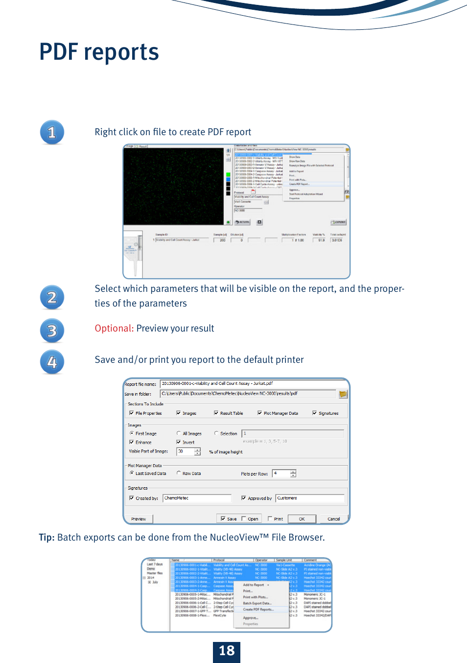 Pdf reports | ChemoMetec NC-3000 User Manual | Page 19 / 20