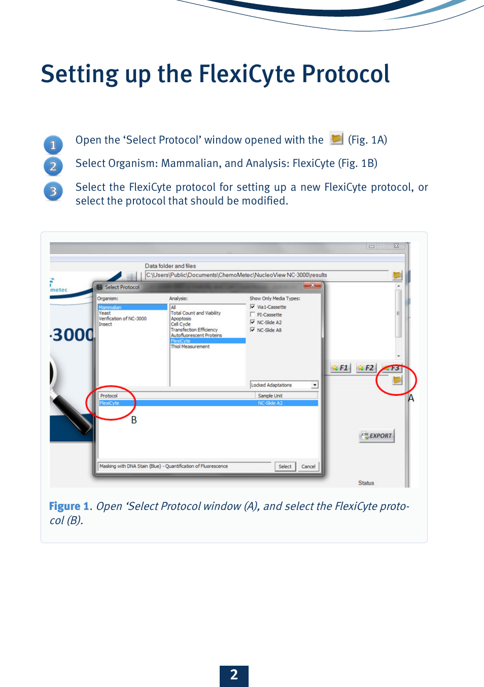 Setting up the flexicyte protocol | ChemoMetec NC-3000 User Manual | Page 3 / 20