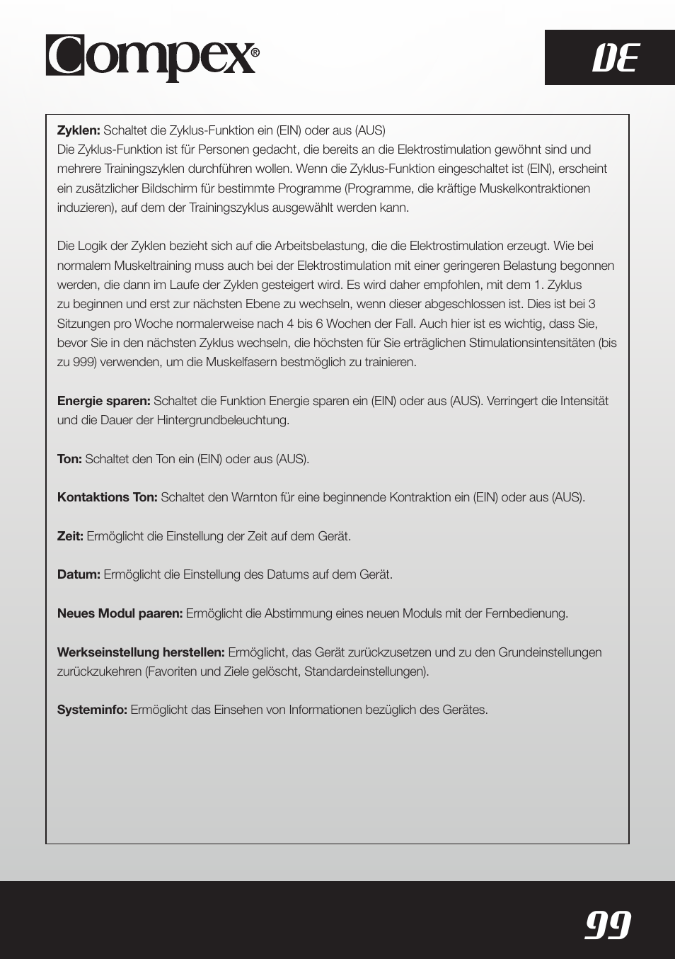 99 de | Compex SP8.0 User Manual | Page 101 / 362