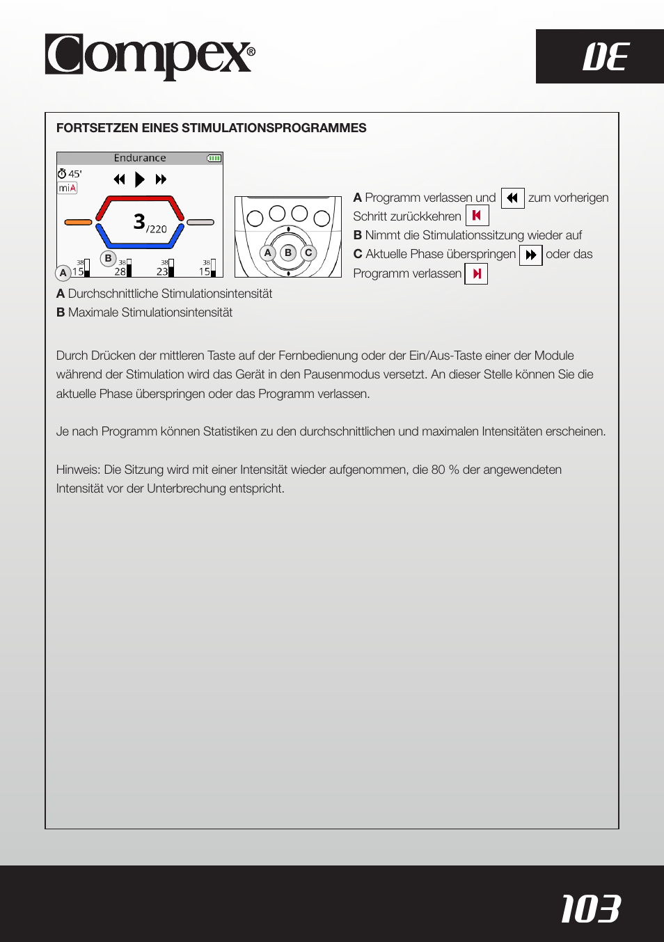 103 de | Compex SP8.0 User Manual | Page 105 / 362