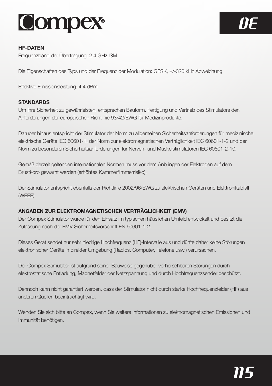 115 de | Compex SP8.0 User Manual | Page 117 / 362