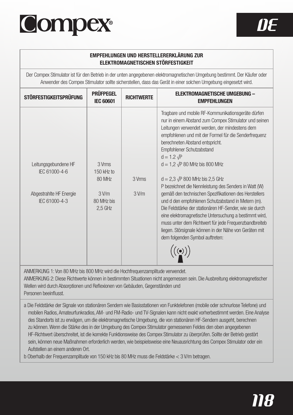 118 de | Compex SP8.0 User Manual | Page 120 / 362