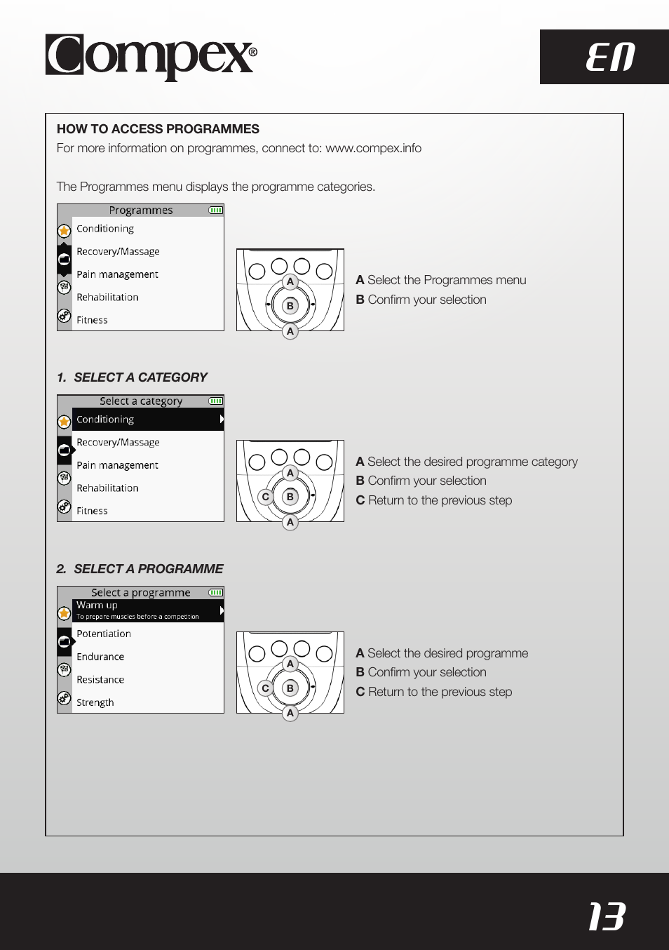 13 en | Compex SP8.0 User Manual | Page 15 / 362
