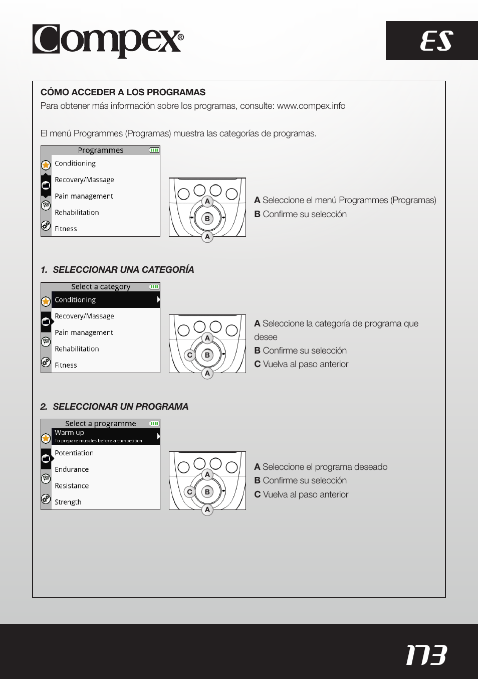 173 es | Compex SP8.0 User Manual | Page 175 / 362