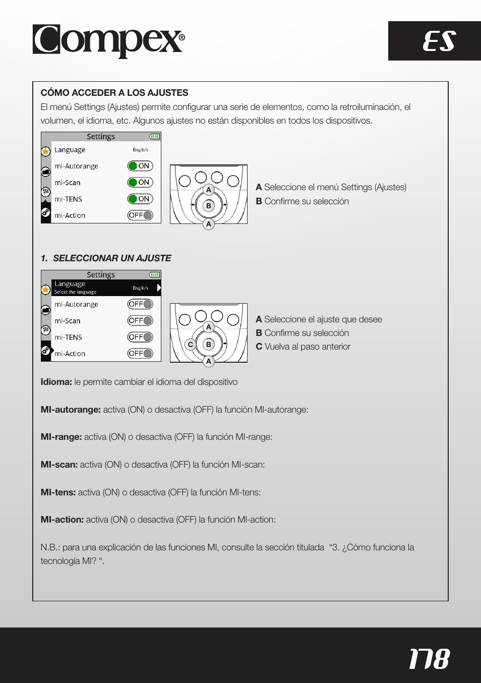 178 es | Compex SP8.0 User Manual | Page 180 / 362