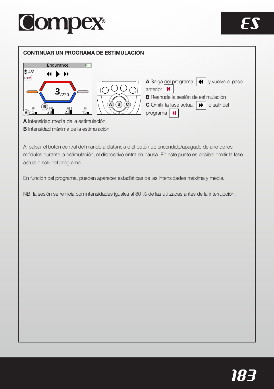 183 es | Compex SP8.0 User Manual | Page 185 / 362