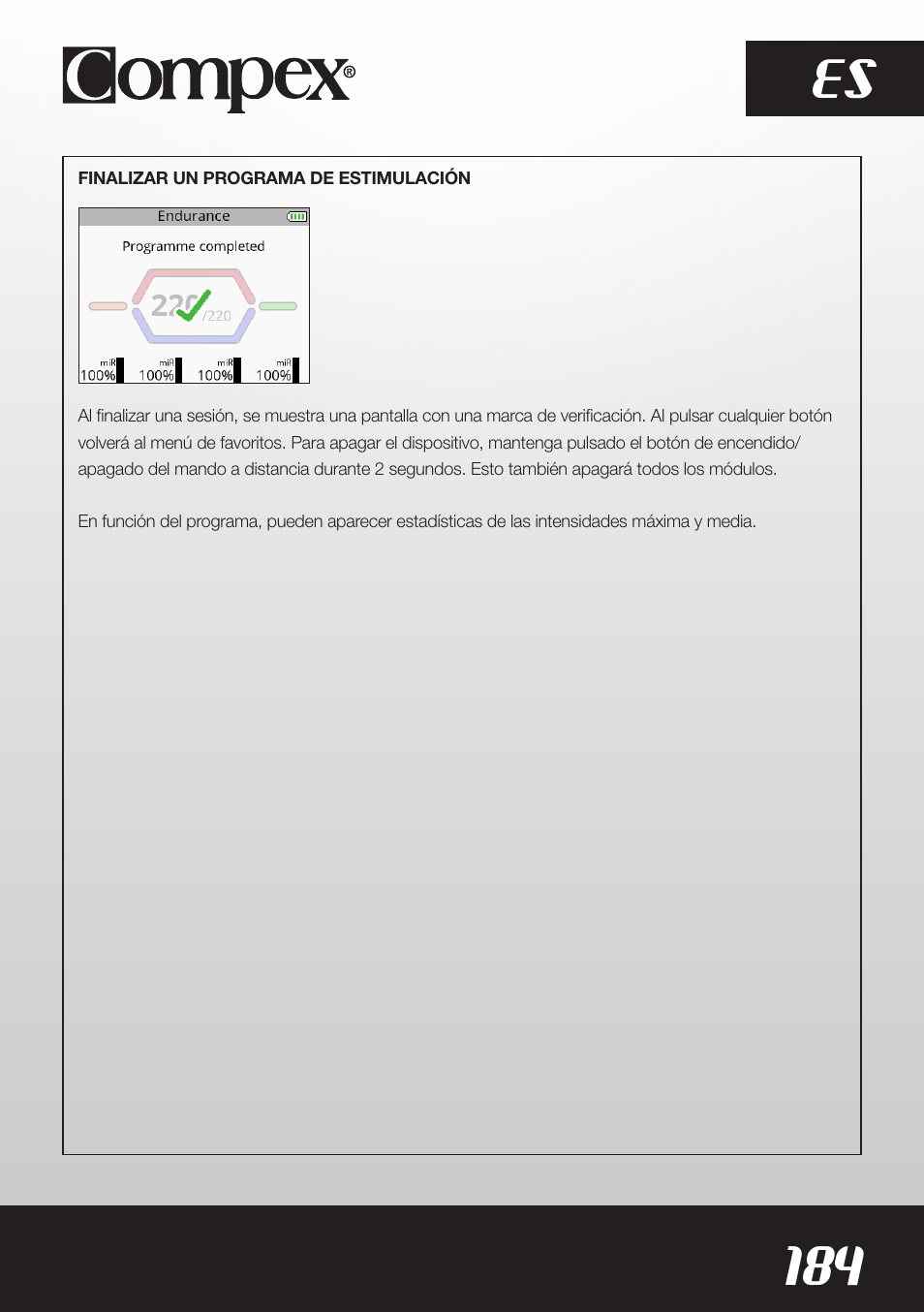 184 es | Compex SP8.0 User Manual | Page 186 / 362