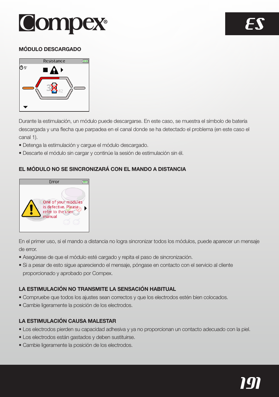 191 es | Compex SP8.0 User Manual | Page 193 / 362