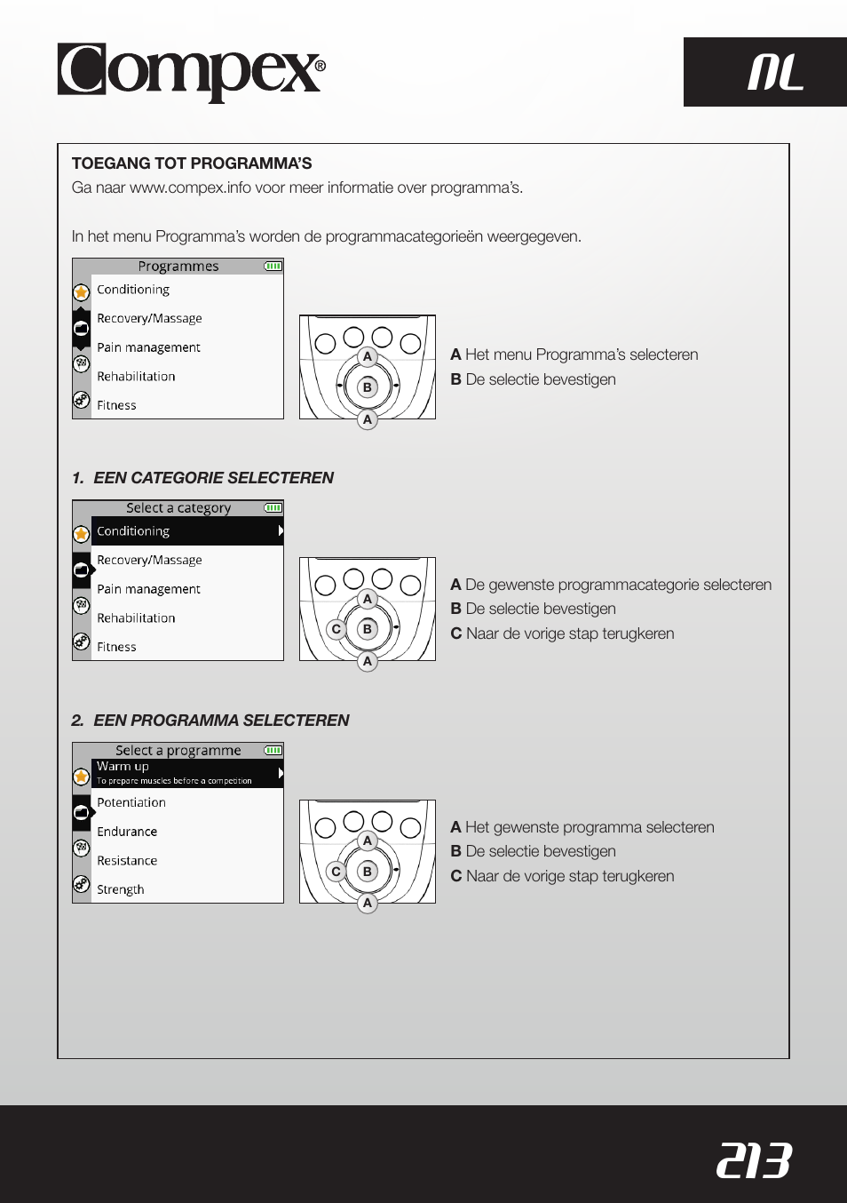 213 nl | Compex SP8.0 User Manual | Page 215 / 362