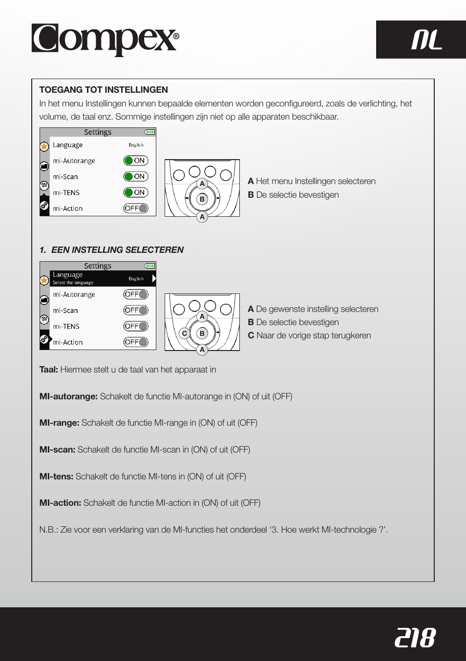 218 nl | Compex SP8.0 User Manual | Page 220 / 362