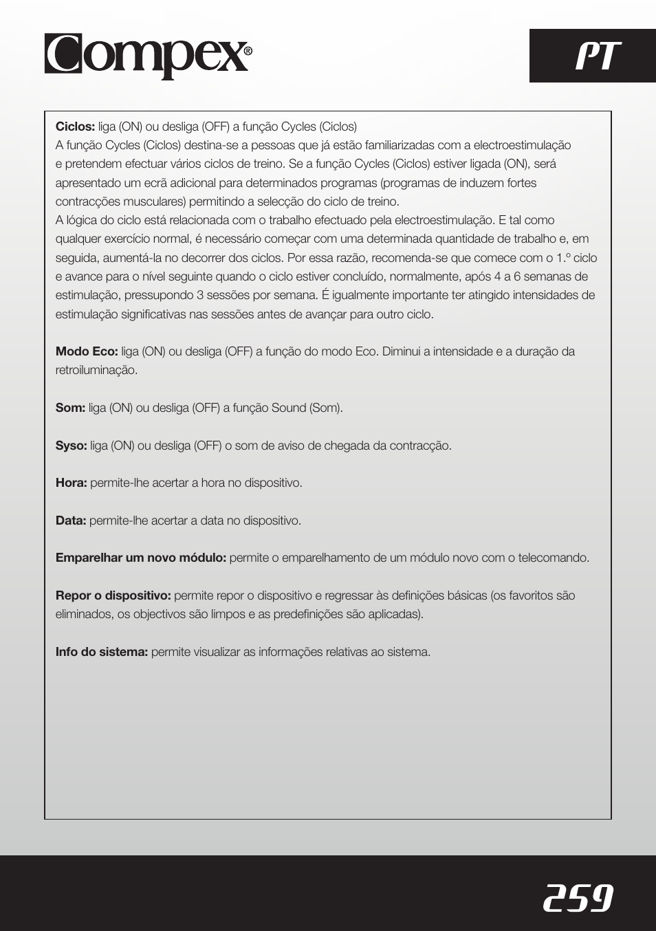 259 pt | Compex SP8.0 User Manual | Page 261 / 362