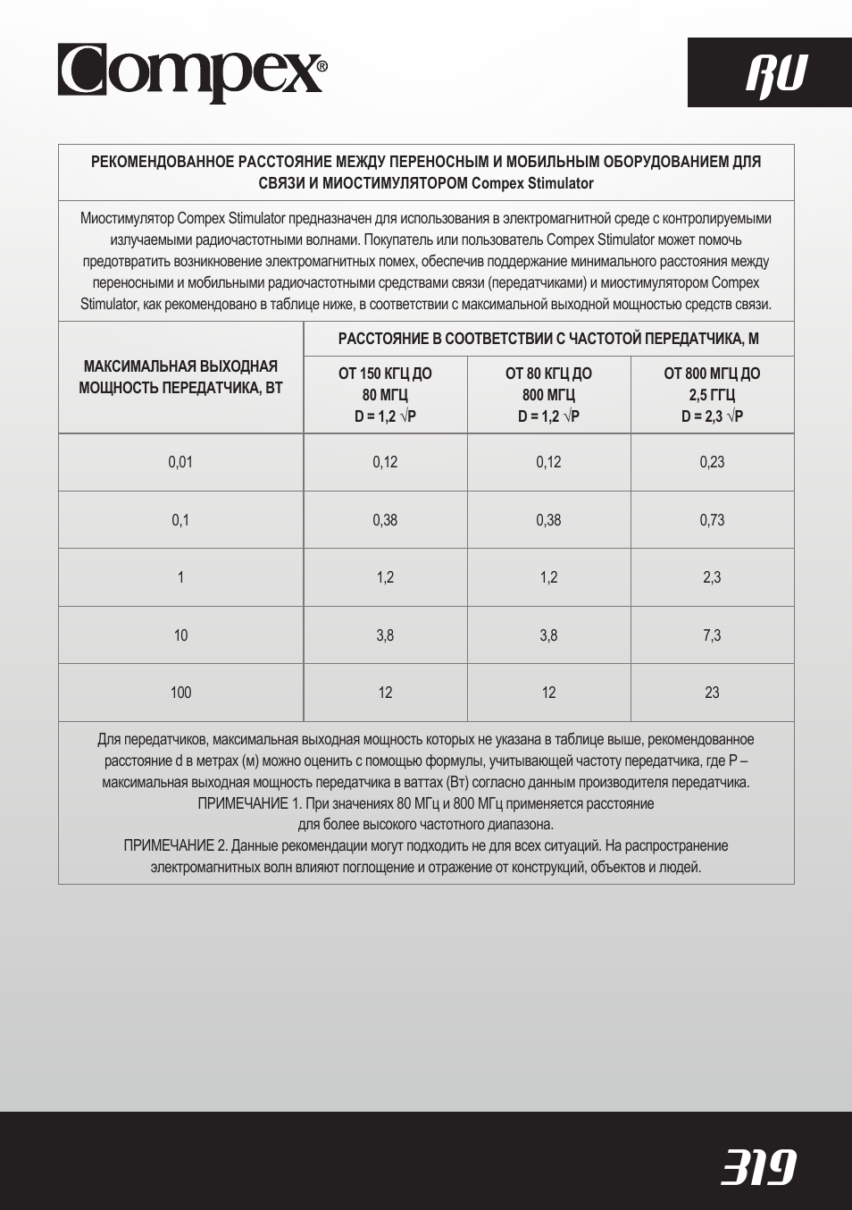 319 ru | Compex SP8.0 User Manual | Page 321 / 362