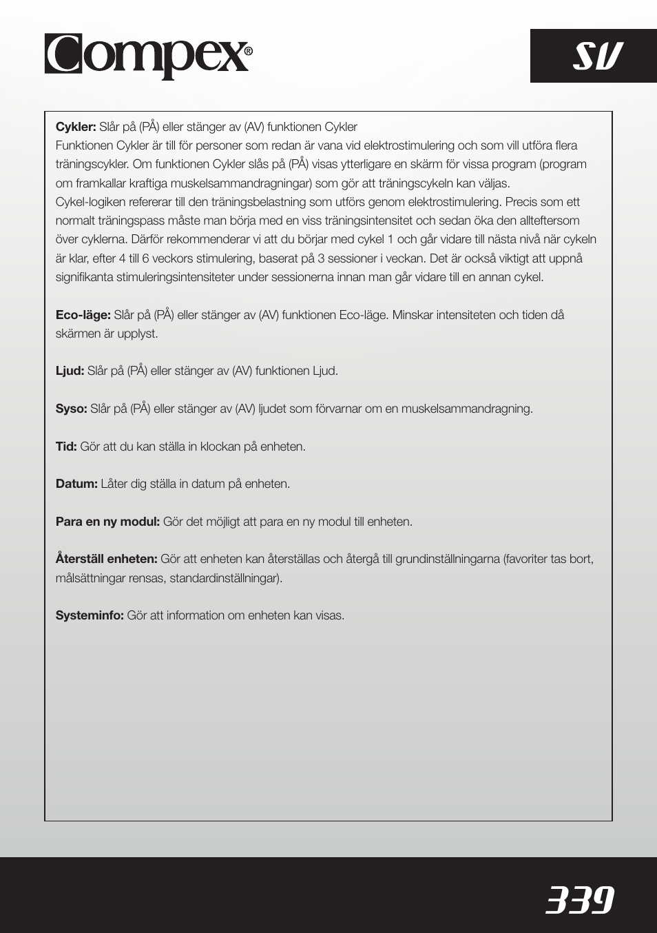 339 sv | Compex SP8.0 User Manual | Page 341 / 362