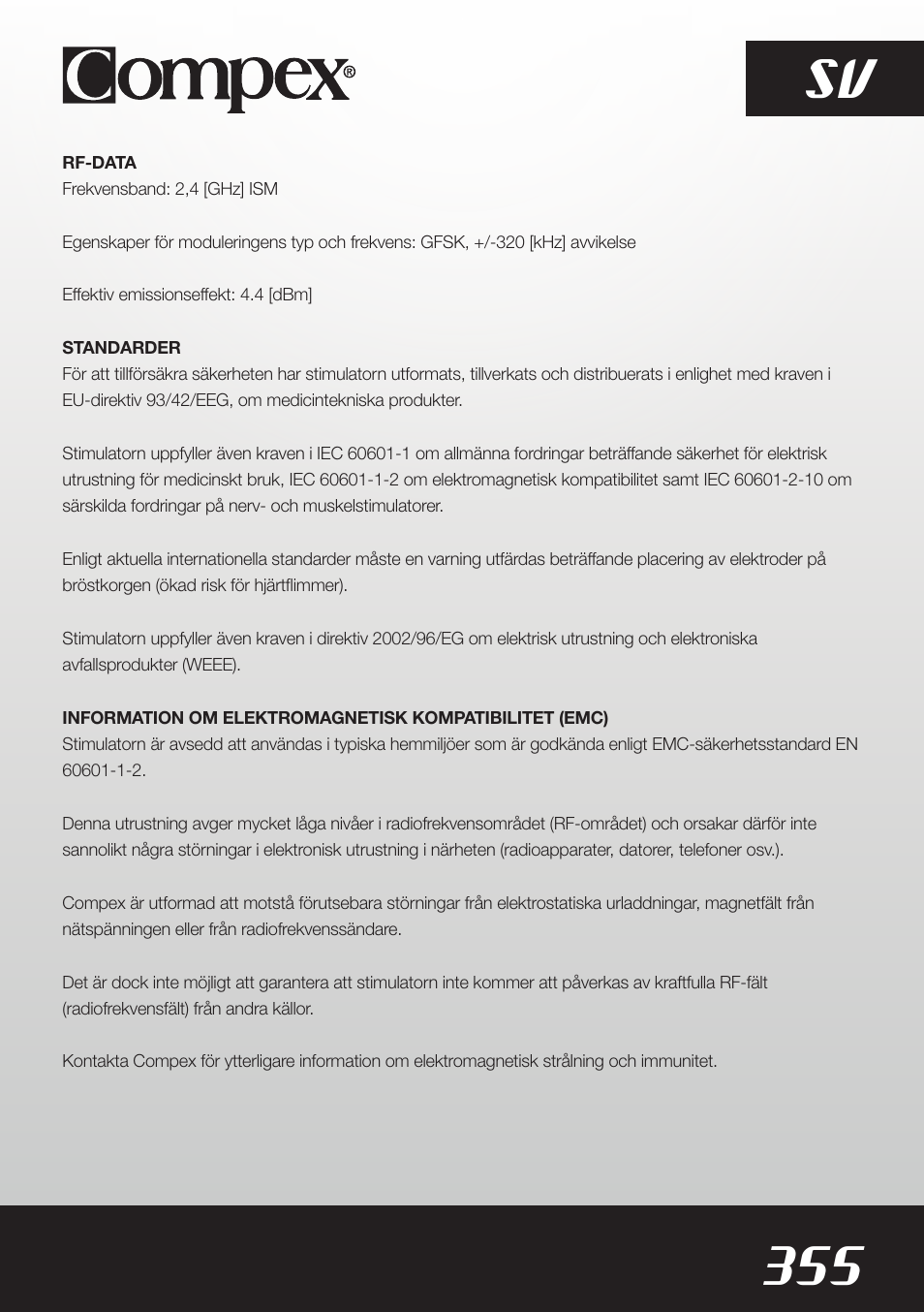 355 sv | Compex SP8.0 User Manual | Page 357 / 362
