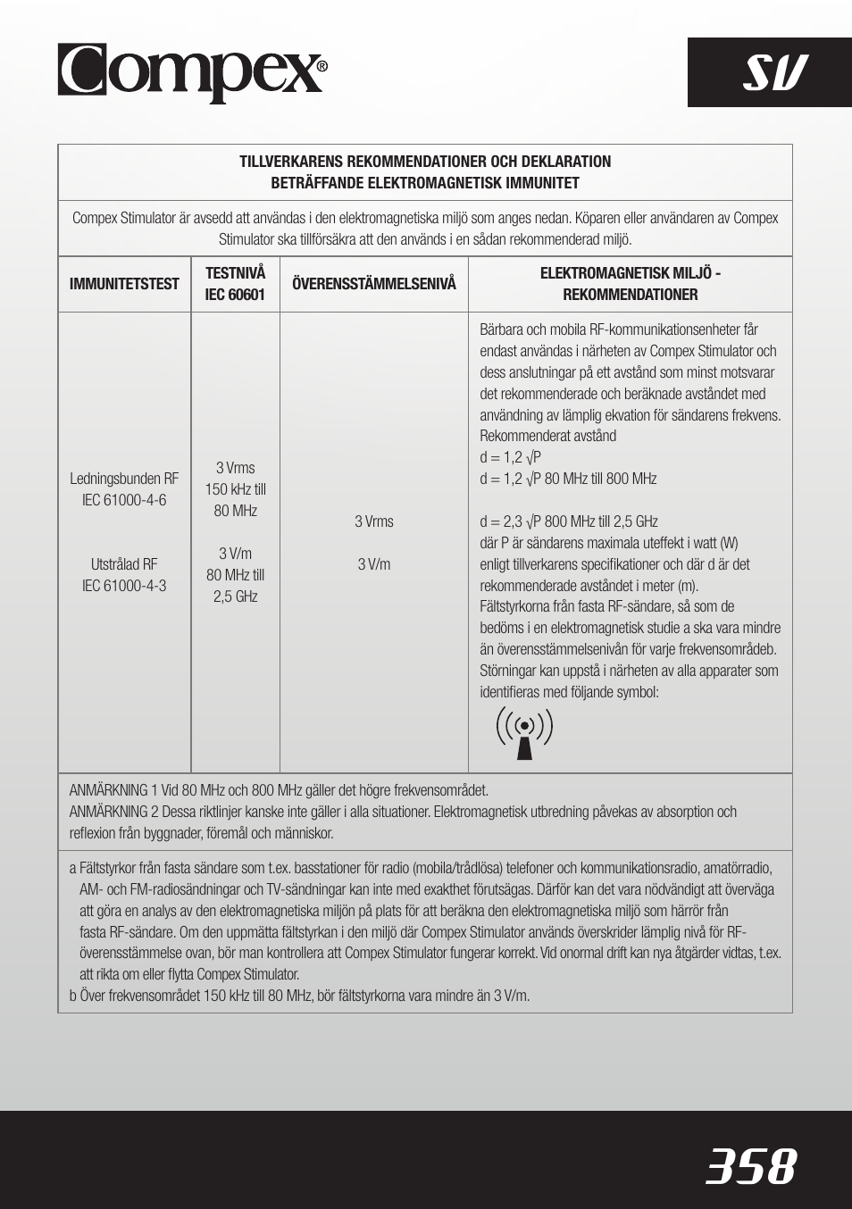 358 sv | Compex SP8.0 User Manual | Page 360 / 362
