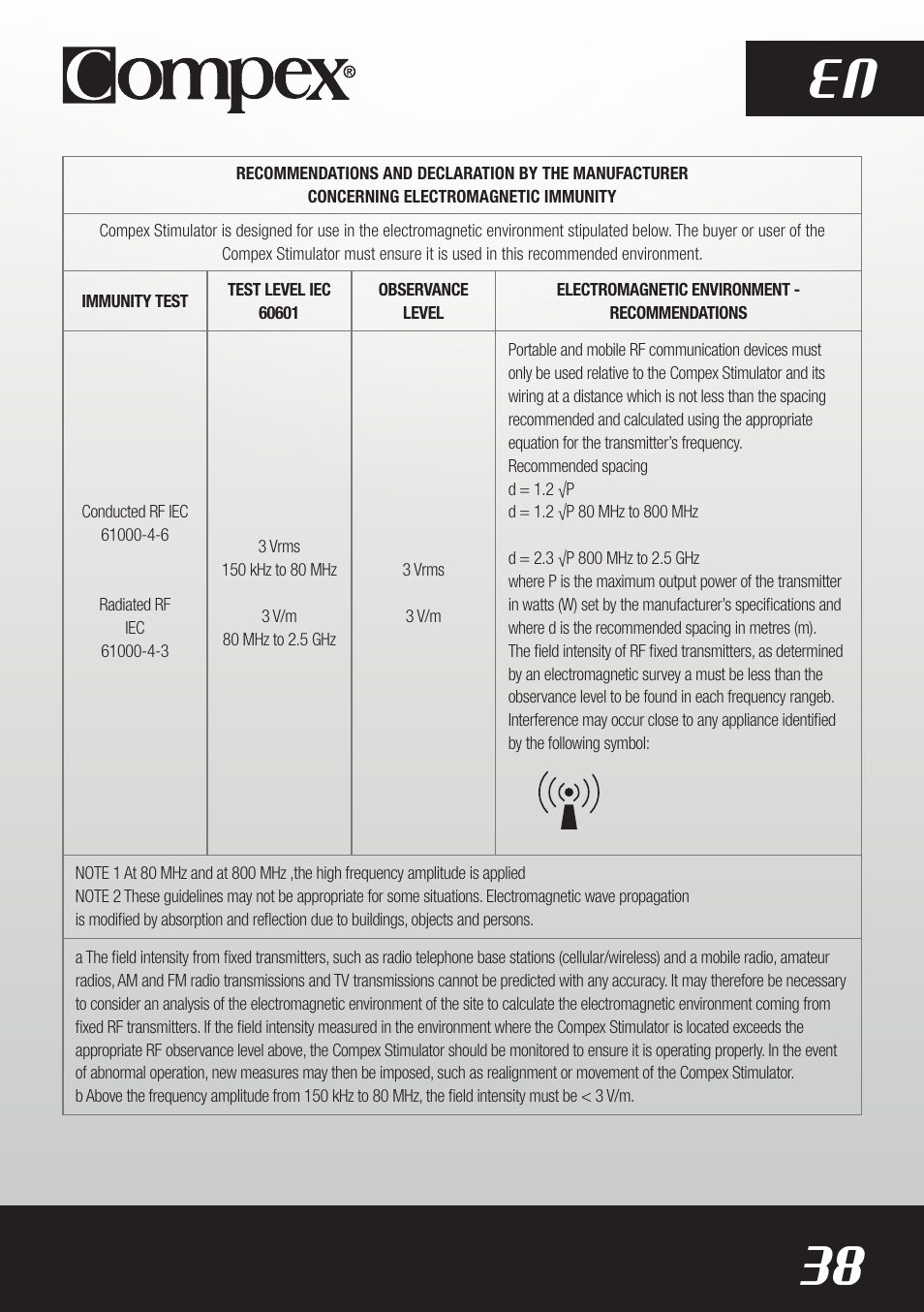 38 en | Compex SP8.0 User Manual | Page 40 / 362