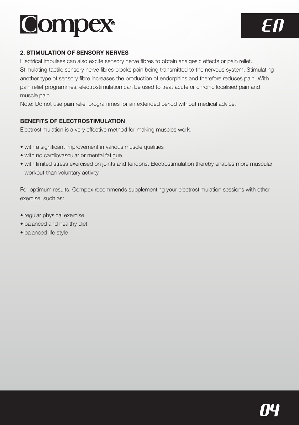 04 en | Compex SP8.0 User Manual | Page 6 / 362