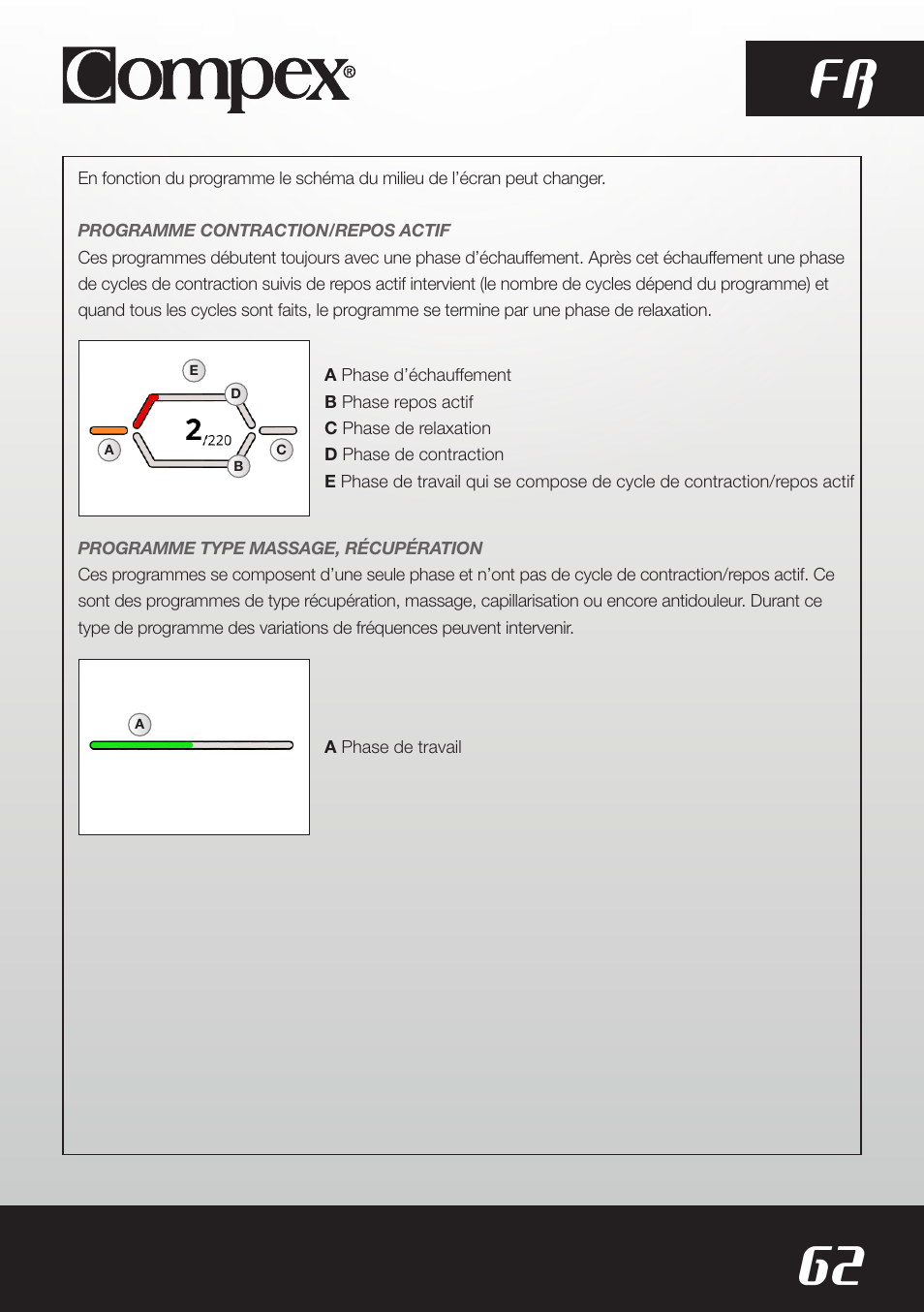 62 fr | Compex SP8.0 User Manual | Page 64 / 362