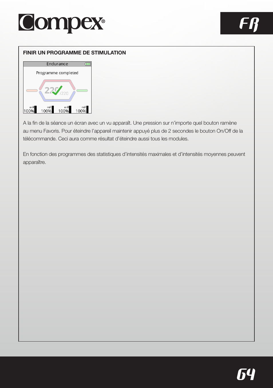 64 fr | Compex SP8.0 User Manual | Page 66 / 362