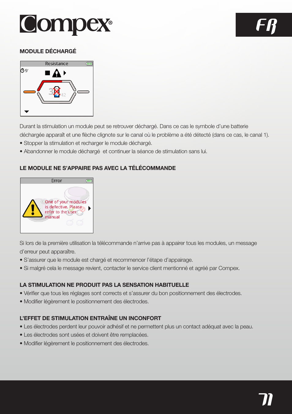 71 fr | Compex SP8.0 User Manual | Page 73 / 362